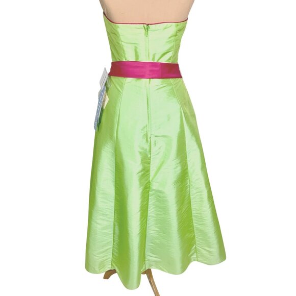 Jordan Strapless Midi Dress Fit Flare 8 Apple Green Satin Bridesmaid Prom Hoco - Picture 5 of 12